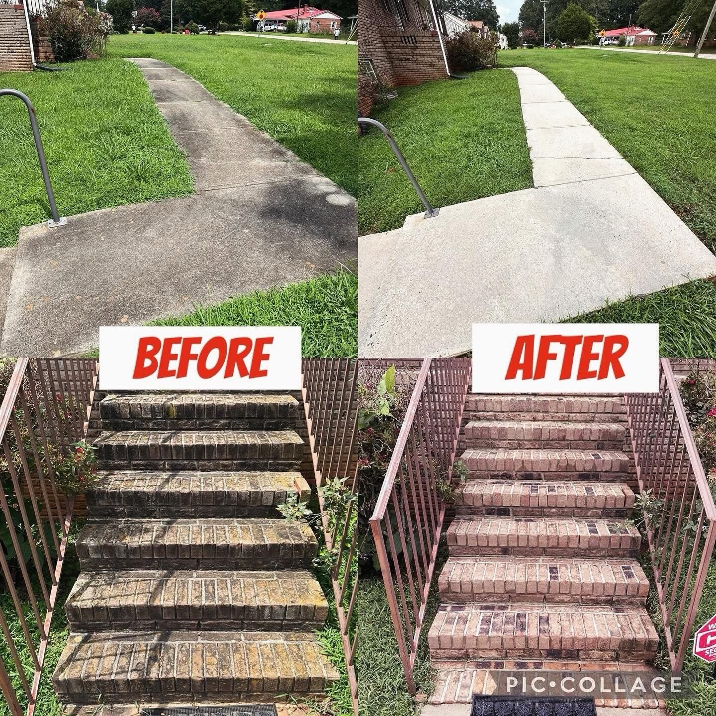 Walkway and brick step cleaning